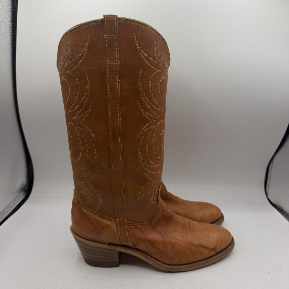 Vintage Dingo Brown Cowboy Boots Womens Sz 8.5 M Brown Pull On 7607 USA Western